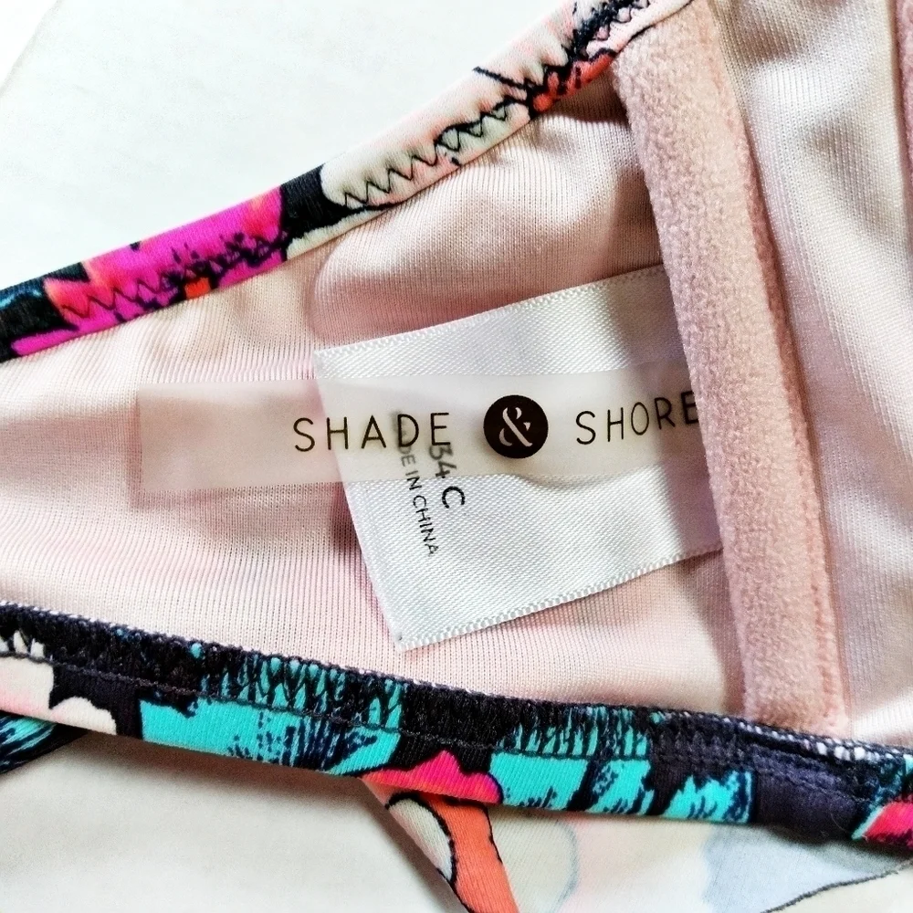 Shade & Shore Tropical Floral Ruffled Strapless Bikini Top 34C